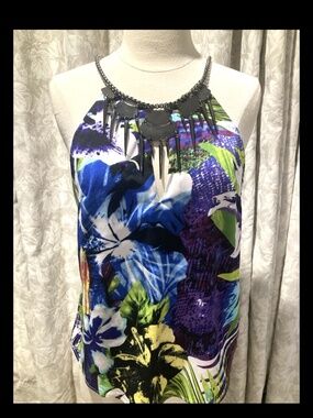 Bebe 2b embellished neck halter tank top
